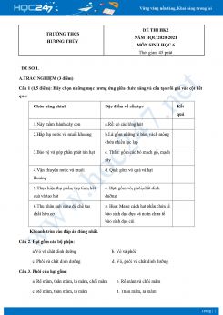 Bộ 5 Đề thi HK2 môn Sinh Học 6 năm 2021 Trường THCS Hương Thủy có đáp án