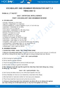 Vocabulary and Grammar Revision for Unit 7, 8 Tiếng Anh 12