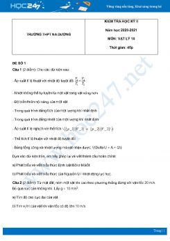 Bộ 5 đề thi HK2 môn Vật Lý 10 năm 2021 có đáp án Trường THPT Na Dương