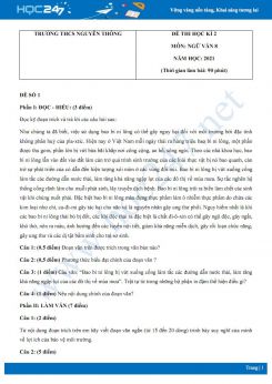 Bộ 5 đề thi HK2 môn Ngữ văn 8 năm 2021 Trường THCS Nguyễn Thông