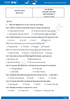 Bộ 5 Đề thi HK2 môn Sinh Học 8 năm 2021 Trường THCS Hồng Đức có đáp án