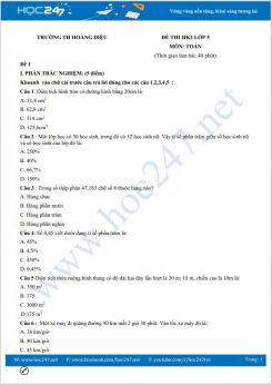 Bộ 5 đề thi HK2 môn Toán lớp 5 có đáp án Trường TH Hoàng Diệu