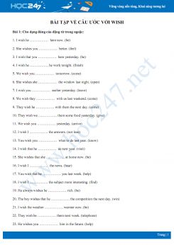 Bài tập về câu ước với Wish