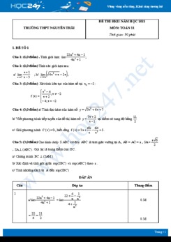 Bộ 5 đề thi HKII năm 2021 môn Toán 11 - Trường THPT Nguyễn Trãi