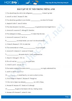 Bài tập về từ nối trong Tiếng Anh có đáp án