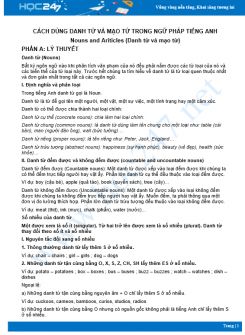 Cách dùng danh từ và mạo từ trong ngữ pháp Tiếng Anh