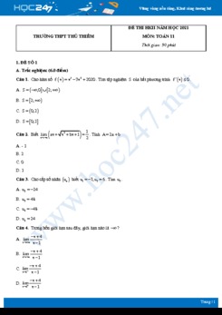 Bộ 5 đề thi HKII năm 2021 môn Toán 11 - Trường THPT Thủ Thiêm