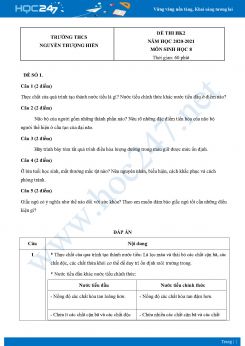 Bộ 5 Đề thi HK2 môn Sinh Học 8 năm 2021 Trường THCS Nguyễn Thượng Hiền có đáp án