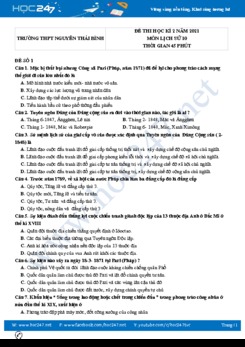 Bộ 5 đề thi HK2 môn Lịch Sử 10 năm 2021 có đáp án Trường THPT Nguyễn Thái Bình