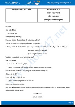 Bộ 5 đề thi HK2 môn Ngữ văn 8 năm 2021 Trường THCS Ngô Mây