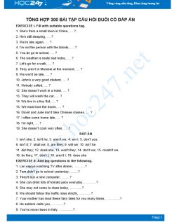 Tổng hợp 300 bài tập câu hỏi đuôi có đáp án