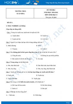 Bộ 5 Đề thi HK2 môn Sinh Học 8 năm 2021 Trường THCS Xuân Hòa có đáp án