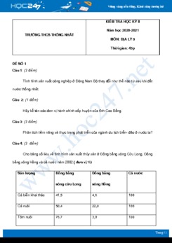 Bộ 5 đề thi HK2 môn Địa Lý 9 năm 2021 có đáp án Trường THCS Thống Nhất