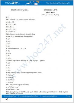 Bộ 5 đề thi HK2 môn Toán lớp 5 có đáp án Trường TH Quan Hoa