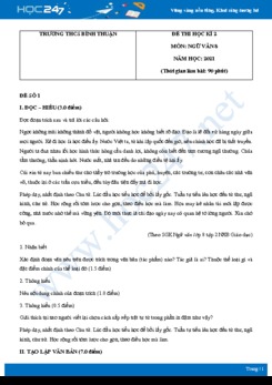 Bộ 5 đề thi HK2 môn Ngữ văn 8 năm 2021 Trường THCS Bình Thuận