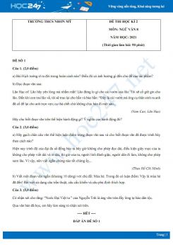 Bộ 5 đề thi HK2 môn Ngữ văn 8 năm 2021 Trường THCS Nhơn Mỹ