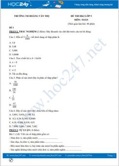 Bộ 5 đề thi HK2 môn Toán lớp 5 có đáp án trường TH Hoàng Văn Thụ