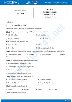 Bộ 5 Đề thi HK2 môn Sinh Học 8 năm 2021 Trường THCS Thái Bình có đáp án