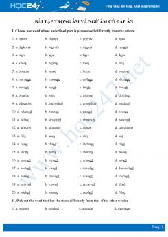 Bài tập trọng âm và ngữ âm có đáp án