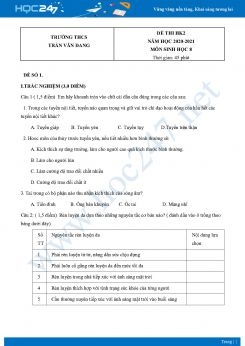 Bộ 5 Đề thi HK2 môn Sinh Học 8 năm 2021 Trường THCS Trần Văn Đang có đáp án