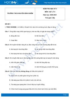 Bộ 5 đề thi HK2 môn Vật Lý 9 năm 2021 có đáp án Trường THCS Nguyễn Bỉnh Khiêm