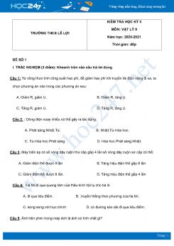 Bộ 5 đề thi HK2 môn Vật Lý 9 năm 2021 có đáp án Trường THCS Lê Lợi