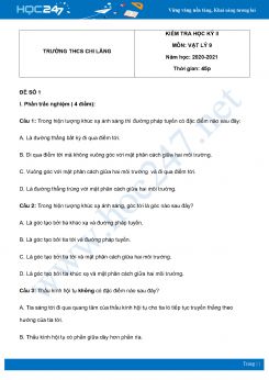 Bộ 5 đề thi HK2 môn Vật Lý 9 năm 2021 có đáp án Trường THCS Chi Lăng