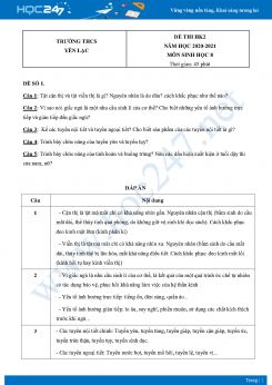 Bộ 5 Đề thi HK2 môn Sinh Học 8 năm 2021 Trường THCS Yên Lạc có đáp án