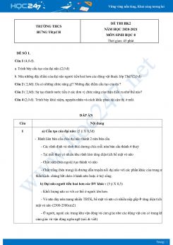 Bộ 5 Đề thi HK2 môn Sinh Học 8 năm 2021 Trường THCS Hưng Trạch có đáp án