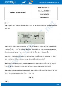 Bộ 5 đề thi HK2 môn Vật Lý 9 năm 2021 có đáp án Trường THCS Hưng Phú