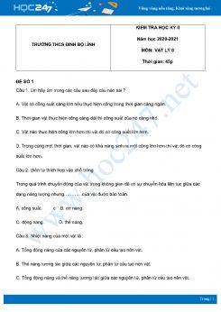 Bộ 5 đề thi HK2 môn Vật Lý 8 năm 2021 có đáp án Trường THCS Đinh Bộ Lĩnh