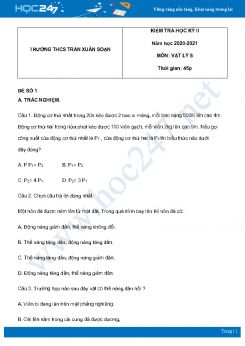 Bộ 5 đề thi HK2 môn Vật Lý 8 năm 2021 có đáp án Trường THCS Trần Xuân Soạn