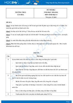 Bộ 5 Đề thi HK 2 môn Sinh Học 8 năm 2021 Trường THCS Tân Hòa có đáp án
