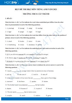 Bộ 5 đề thi HK2 năm 2021 môn Tiếng Anh lớp 9 Trường THCS Cát Thành