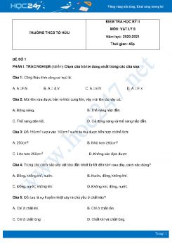 Bộ 5 đề thi HK2 môn Vật Lý 8 năm 2021 có đáp án Trường THCS Tố Hữu