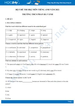 Bộ 5 đề thi HK2 năm 2021 môn Tiếng Anh lớp 9 Trường THCS Phan Bá Vành