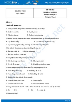 Bộ 5 Đề thi HK2 môn Sinh Học 9 năm 2021 Trường THCS Vạn Thiện có đáp án