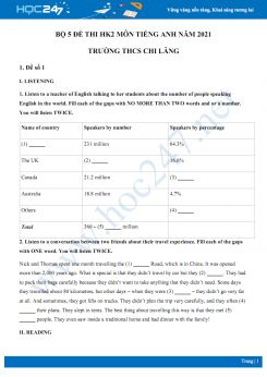 Bộ 5 đề thi HK2 năm 2021 môn Tiếng Anh lớp 9 Trường THCS Chi Lăng