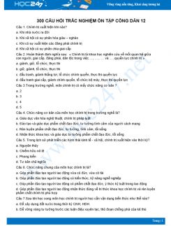 300 câu hỏi trắc nghiệm ôn tập Công dân 12