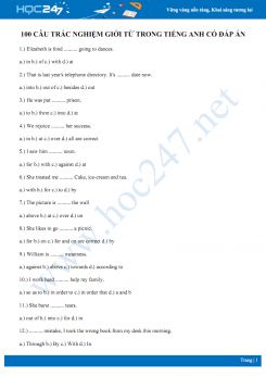 100 câu trắc nghiệm giới từ trong Tiếng Anh có đáp án