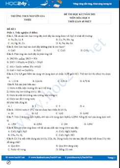Bộ 5 đề thi HK2 môn Hóa học 8 có đáp án năm 2021 Trường THCS Nguyễn Gia Thiều