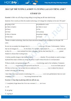 Bài tập thì tương lai đơn và tương lai gần Tiếng Anh 7 có đáp án