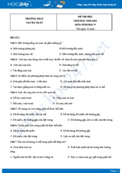 Bộ 5 Đề thi HK2 môn Sinh Học 9 năm 2021 Trường THCS Cao Bá Quát có đáp án