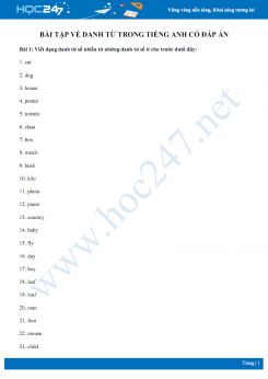 Bài tập về danh từ trong Tiếng Anh có đáp án