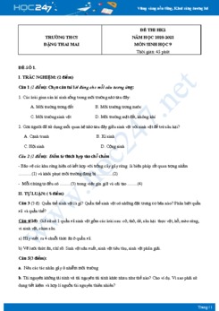Bộ 5 Đề thi HK2 môn Sinh Học 9 năm 2021 Trường THCS Đặng Thai Mai có đáp án