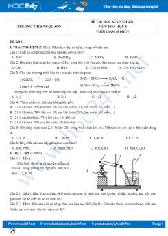 Bộ 5 đề thi HK2 môn Hóa học 8 có đáp án năm 2021 Trường THCS Ngọc Sơn