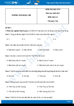 Bộ 5 đề thi HK2 môn Địa Lý 9 năm 2021 có đáp án Trường THCS Ngọc Lâm