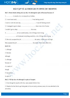 Bài tập về Although/ In spite of/ Despite có đáp án
