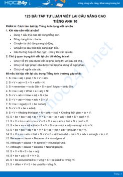 123 bài tập tự luận viết lại câu nâng cao Tiếng Anh 10