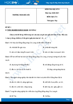 Bộ 5 đề thi HK2 môn Địa Lý 9 năm 2021 có đáp án Trường THCS Bắc Hải